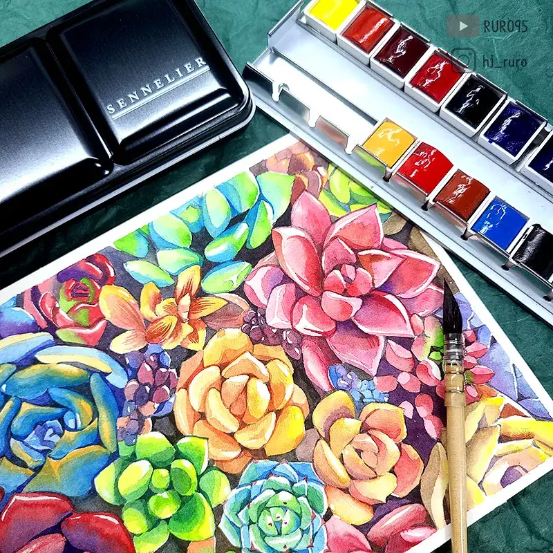 시넬리에,시넬리에수채고체물감,고체물감,꽃그림,고체물감사용,고체물감리뷰