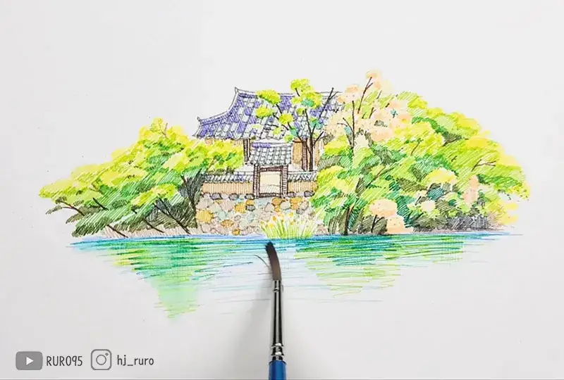 모나미,모나미플러스펜,플러스펜,플러스펜60색,모나미펜추천,수성펜,수성펜추천,풍경