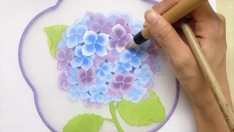 비단부채,수국그리기,부채그림