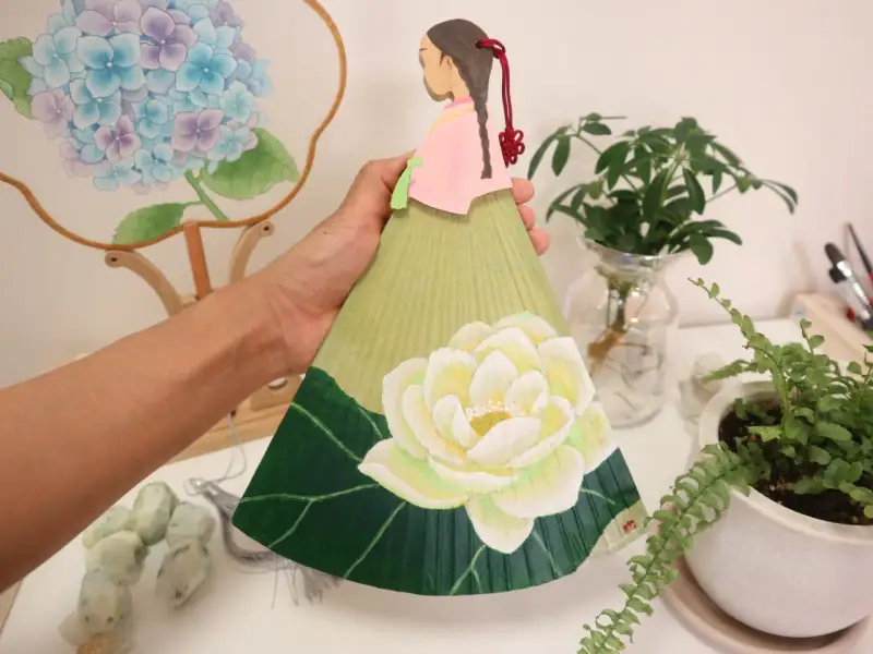 부채일러스트,한지그림,연꽃그림