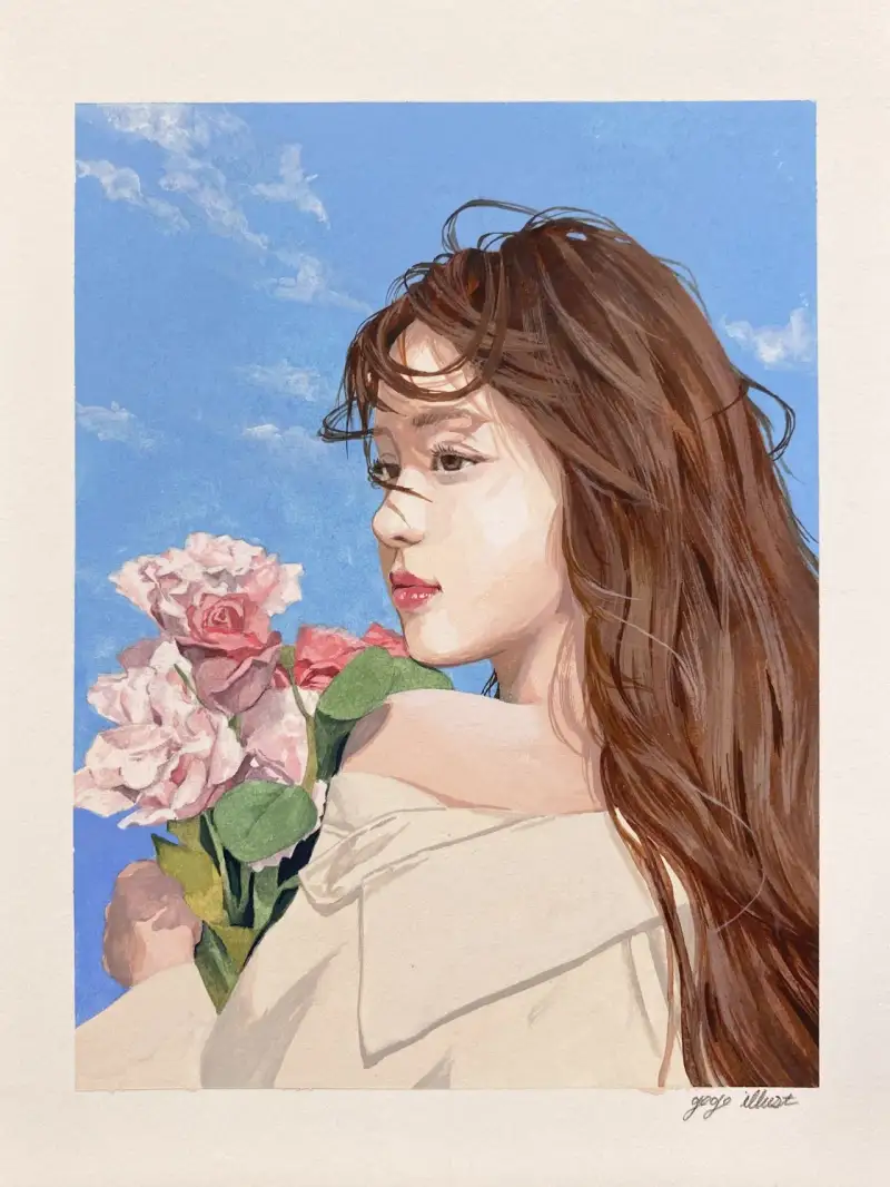 과슈일러스트,과슈물감,불투명수채화,불투명수채화일러스트,인물일러스트