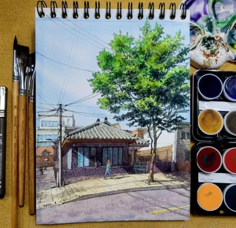 홀베인케이크컬러,홀베인케이크,홀베인고체케익,홀베인고체물감,홀베인고체수채화물감,홀베인수채화물감,홀베인고체,풍경일러스트,수채화일러스트,풍경화그리기,풍경수채화