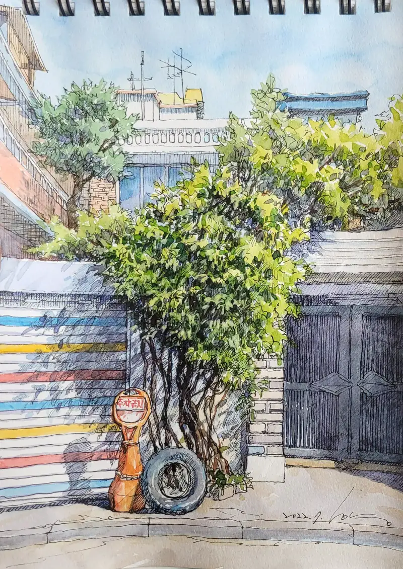 풍경일러스트,수채화일러스트,풍경드로잉