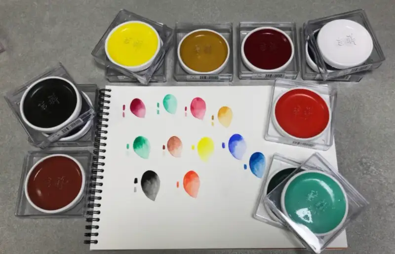 길상안채원형접시고체물감,동양화물감발색