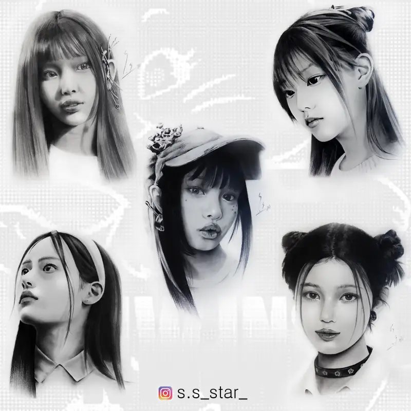 뉴진스,인물화,초상화,인물소묘,소묘