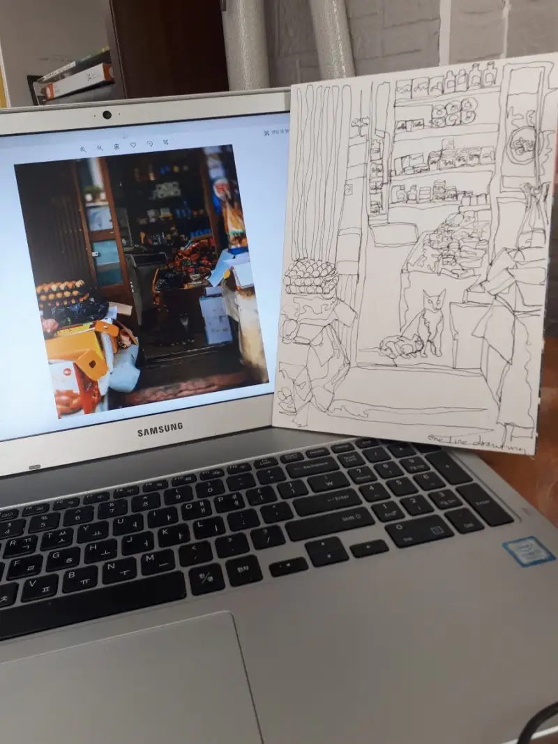 한선그리기,카디페이퍼,수채화