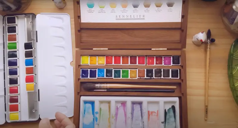 시넬리에우든박스전문가용수채고체물감세트,라파엘803,몹브러쉬,다람쥐털붓