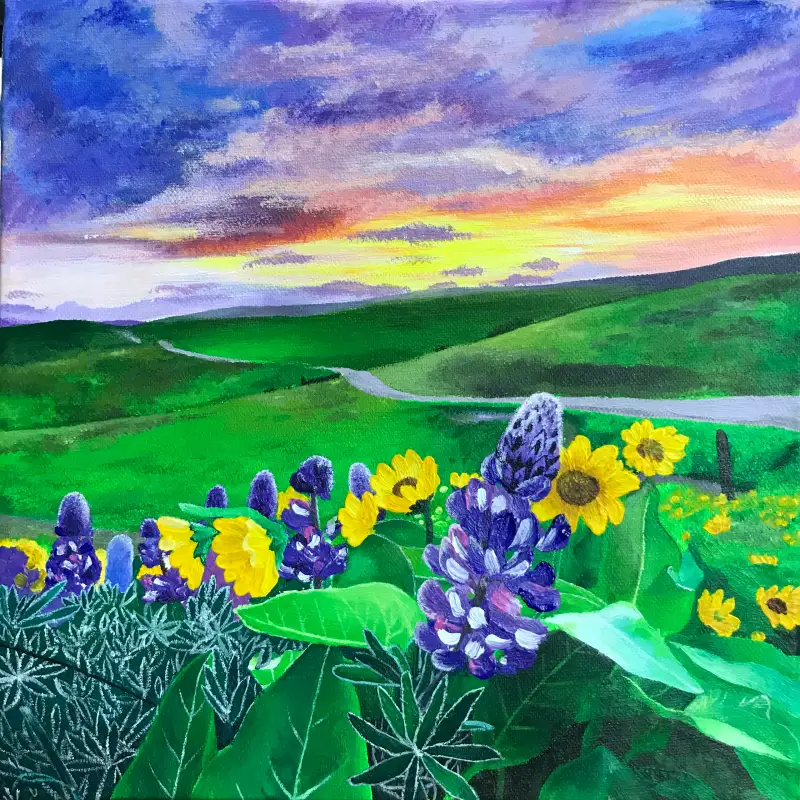 꽃,꽃밭,해바라기,하늘,아크릴화,아크릴물감,몽마르아트물감