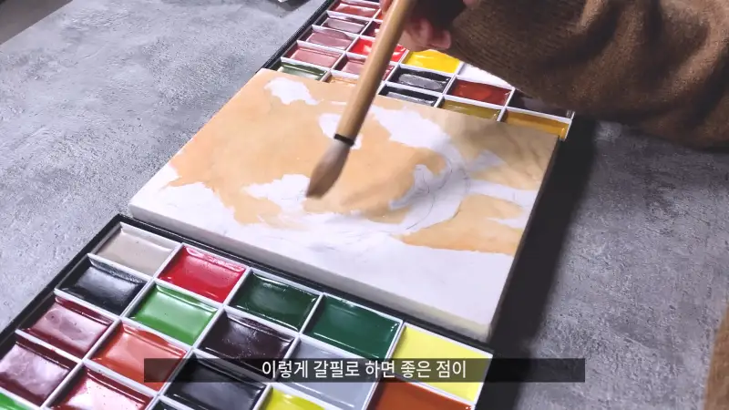 길상아내접시고체물감세트,화랑고급채색필양모채색용,화랑채색필