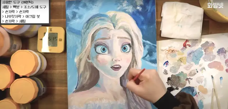 윈저앤뉴튼갤러리아아크릴물감,anb717fbs,anb102r세필붓,칼라피아3275빽붓,학생용페인팅나이프,금우가왁구면천캔버스,달리미술물통