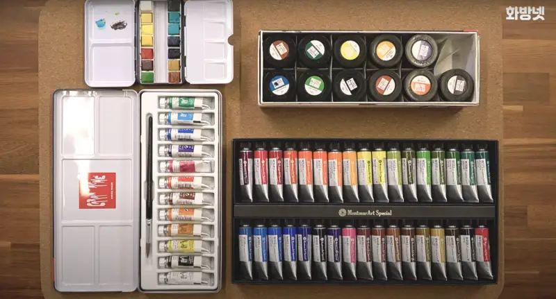 몽마르아트수채화물감,신한샤미포스터칼라,까렌다쉬스튜디오과슈물감