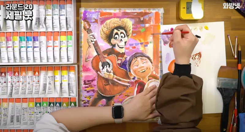 홀베인아크릴과슈,금우페인팅나이프,anb717fbs멀티붓,anb111r수채화붓,미젤로흡수패드,anb102rs세필붓