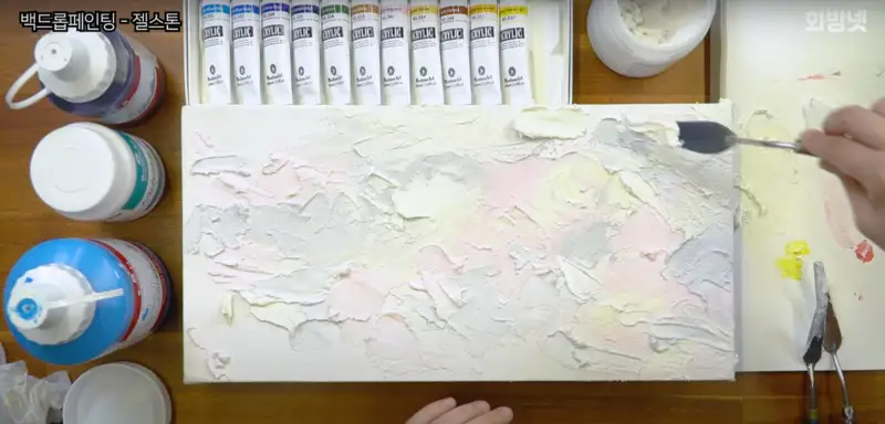 나만의백드롭페인팅키트,몽마르아트다용도아크릴물감,플러스젤스톤,anb양모빽붓배경붓,금우파렛트나이프,피닉스3d면천캔버스,글로리아아트플러스종이파렛트