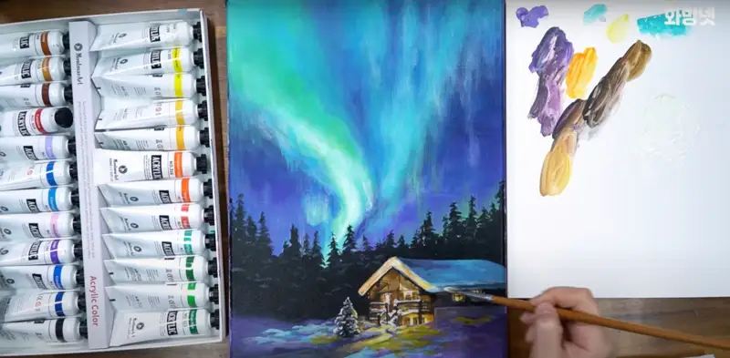 몽마르아트다용도아크릴물감,골덴야광아크릴물감,금우가왁구면천캔버스,칼라피아1275돈모아크릴붓