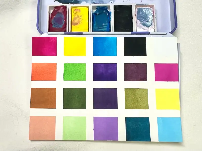 홀베인아티스트수채화과슈,홀베인수채과슈발색샷,세목종이