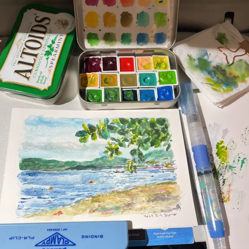 새미,워터브러시,홀베인수채물감