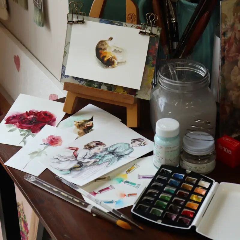 홀베인,수채화,수채물감,고체물감,수채화물감,수채화붓,마스킹잉크,이젤,미니이젤,나무이젤,발색표,팬팔레트,미젤로