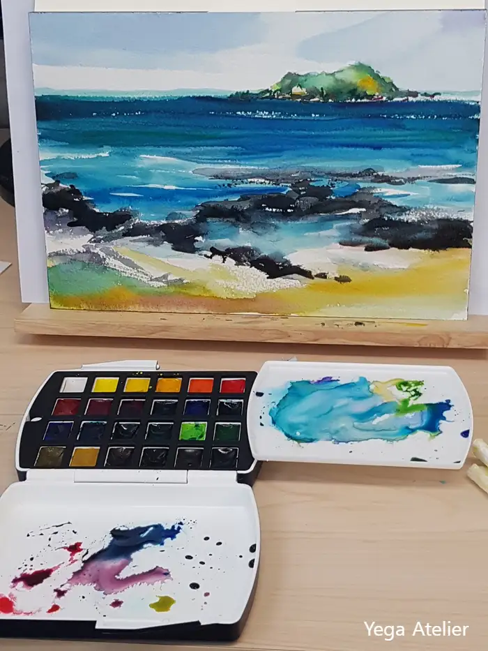 미션골드,미젤로,수채화,24색,수채화물감,아르쉬,헤렌드붓,고체물감