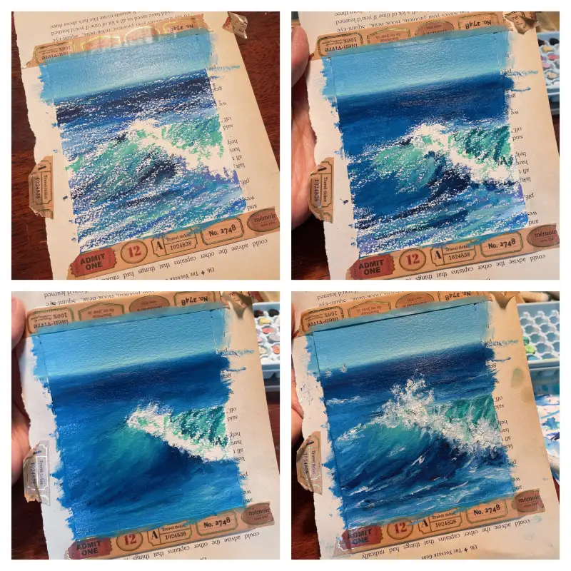 새미,파도그림,핀터레스트,오일파스텔,린시드오일