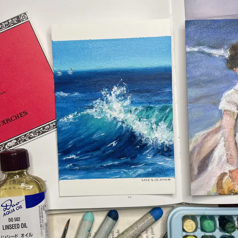 새미,아르쉬유화엽서패드,홀베인린시드오일,오일파스텔