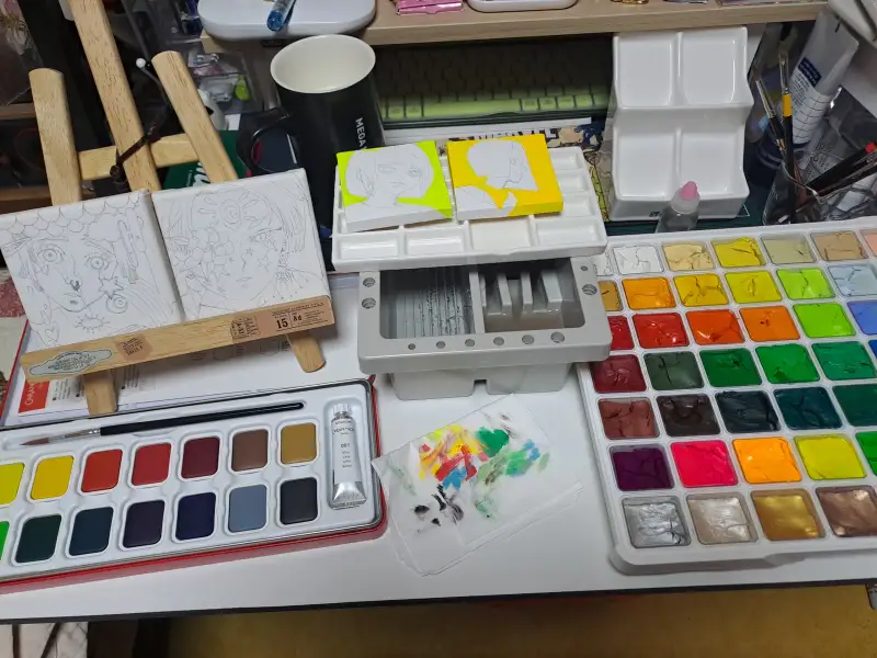 수채면천캔버스,과슈물감