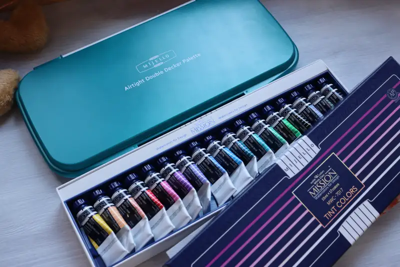 미젤로,화이트클래스,더블데커,에어타이트,팔레트,수채화물감,틴트