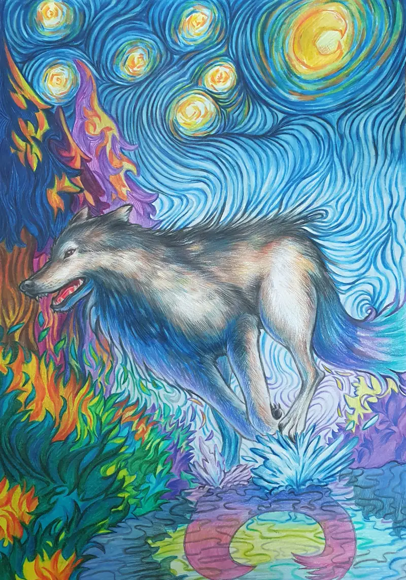 늑대,일러스트,동물,색연필