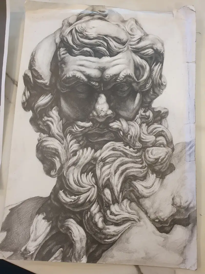 소묘,제우스,조각상,석고소묘,석고상