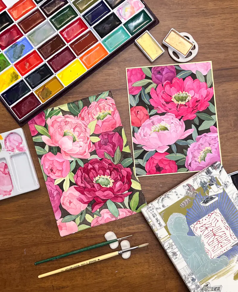 동양화인듯수채화인듯,같은그림다른느낌,꽃일러스트,꽃그림