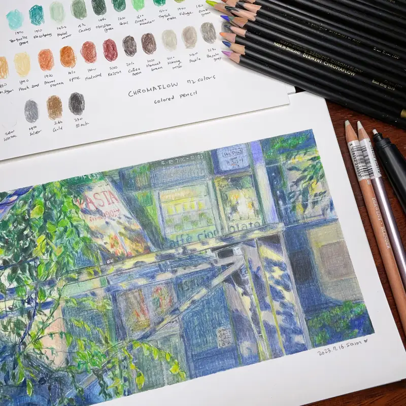 새미,크로마플로우,더웬트,색연필