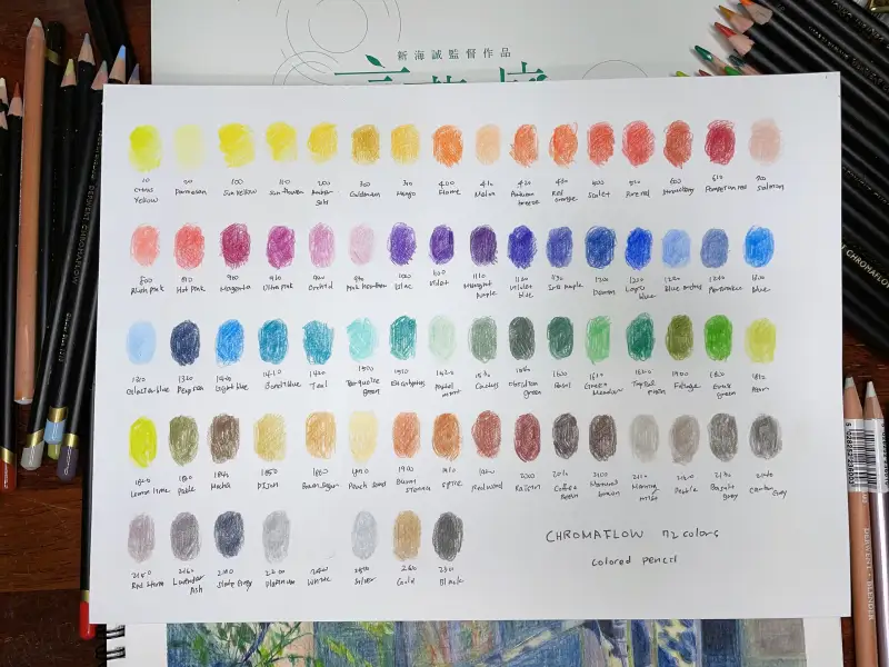 새미,더원트,크로마플로우색연필,발색표