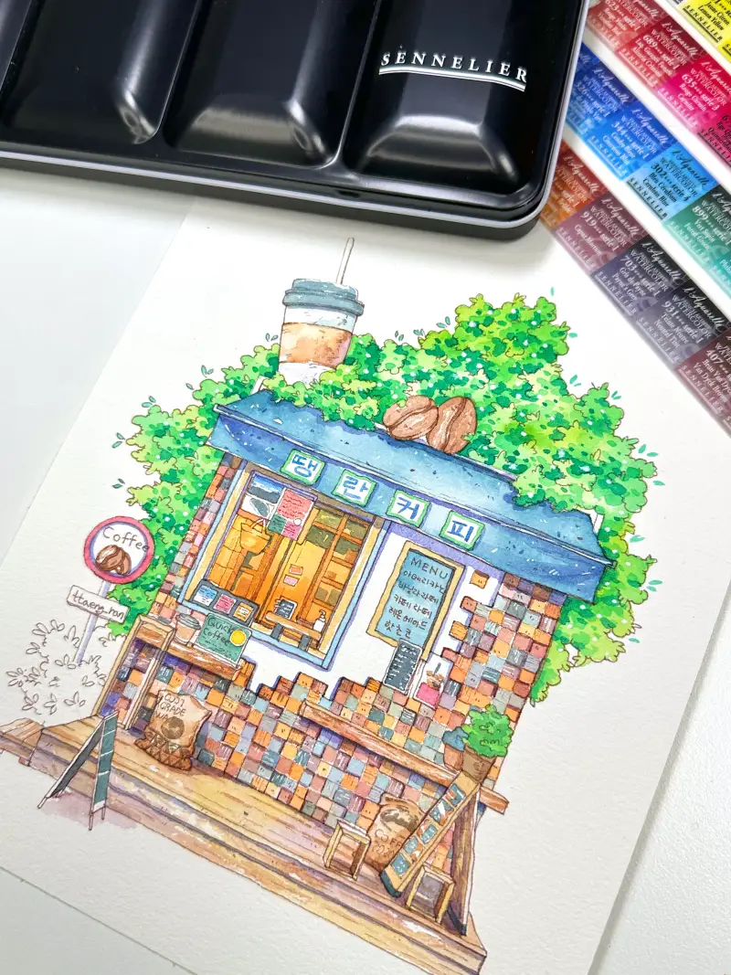 시넬리에,고체물감,수채화