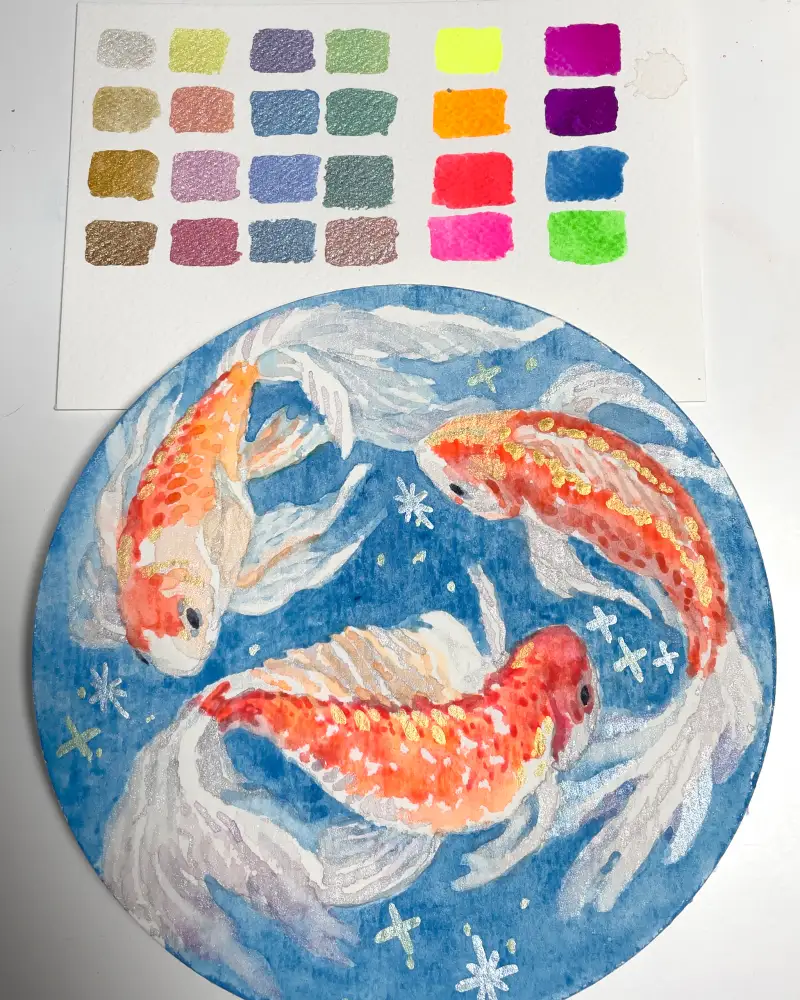 코이로코이그리기,잉어,버터플라이코이,펄물감,반짝이물감,코이워터칼라,사쿠라코이워터칼라,코이포터블팔레트