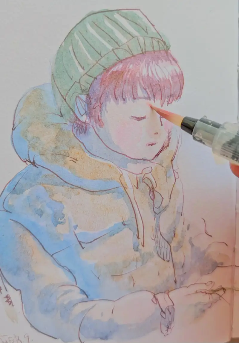 인물드로잉,사쿠라코이,펄고체물감,협찬