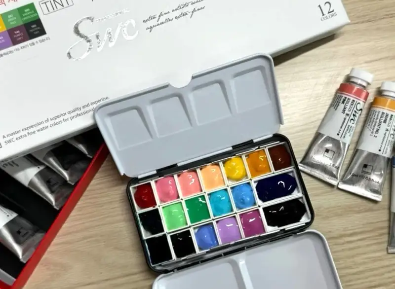 신한swc틴트물감,문교고체물감빈케이스,문교고체물감빈케이스파렛트12색