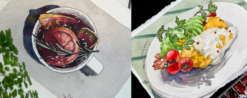 디저트드로잉,수채화지,카디페이퍼,카페드로잉,어반스케치