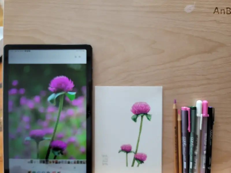 화방넷드로잉로그,여름식물,천일홍,코픽멀티라이너,신한터치라이너,신한수채물감,사쿠라젤리롤펜,AnB이젤