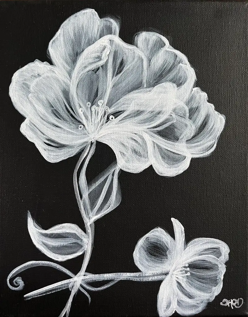 1주차,여름식물,화방넷드로잉로그,드로잉로그,그림습관,여름식물2종그리기,아크릴물감,아크릴화,검정캔버스,투명꽃