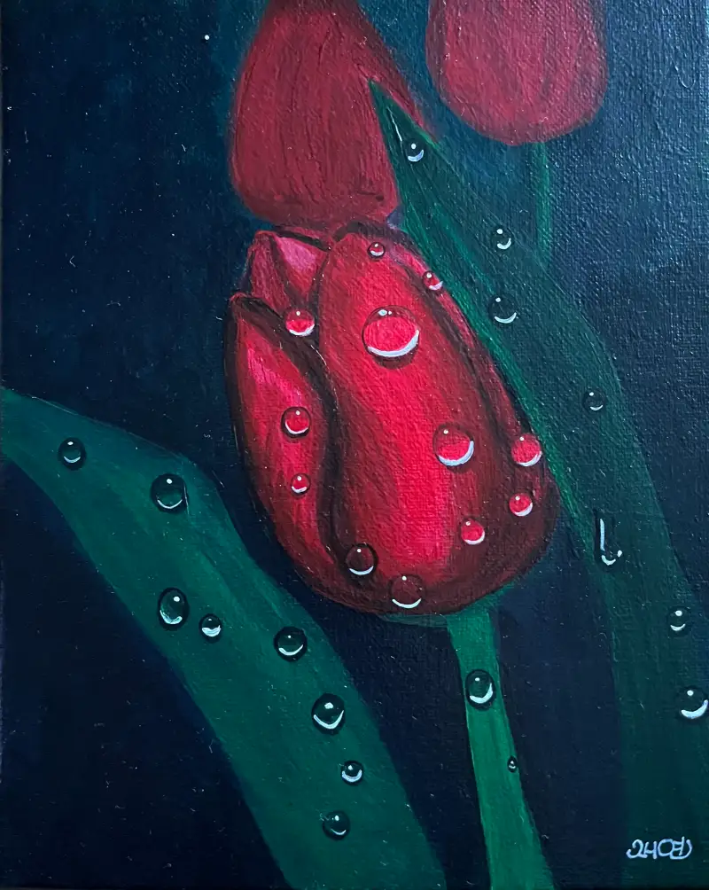 튜율립,1주차,여름식물,화방넷드로잉로그,드로잉로그,그림습관,화방넷,아크릴물감,아크릴그림,아크릴화,꽃그림,물방울표현,아크릴화물방울