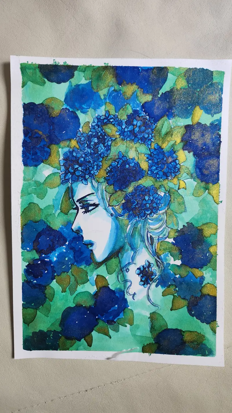 드로잉로그,수국,펄잉크,딥펜