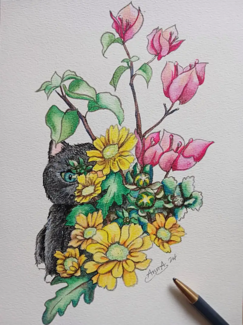 꽃과고양이,스테들러아트펜,스테들러카라트,스테들러화이트브러쉬,스테들러피그먼트라이너