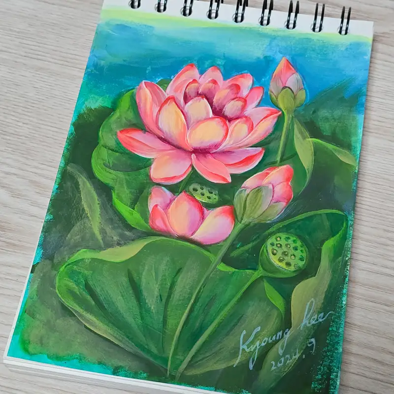 연꽃,연씨방,꽃그림,아크릴과슈,조소냐,화홍붓,화방넷드로잉로그,드로잉로그