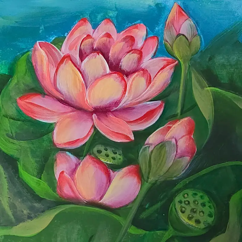 연꽃,꽃그림,아크릴과슈,조소냐,화홍붓,화방넷드로잉로그,드로잉로그,초록빛아트