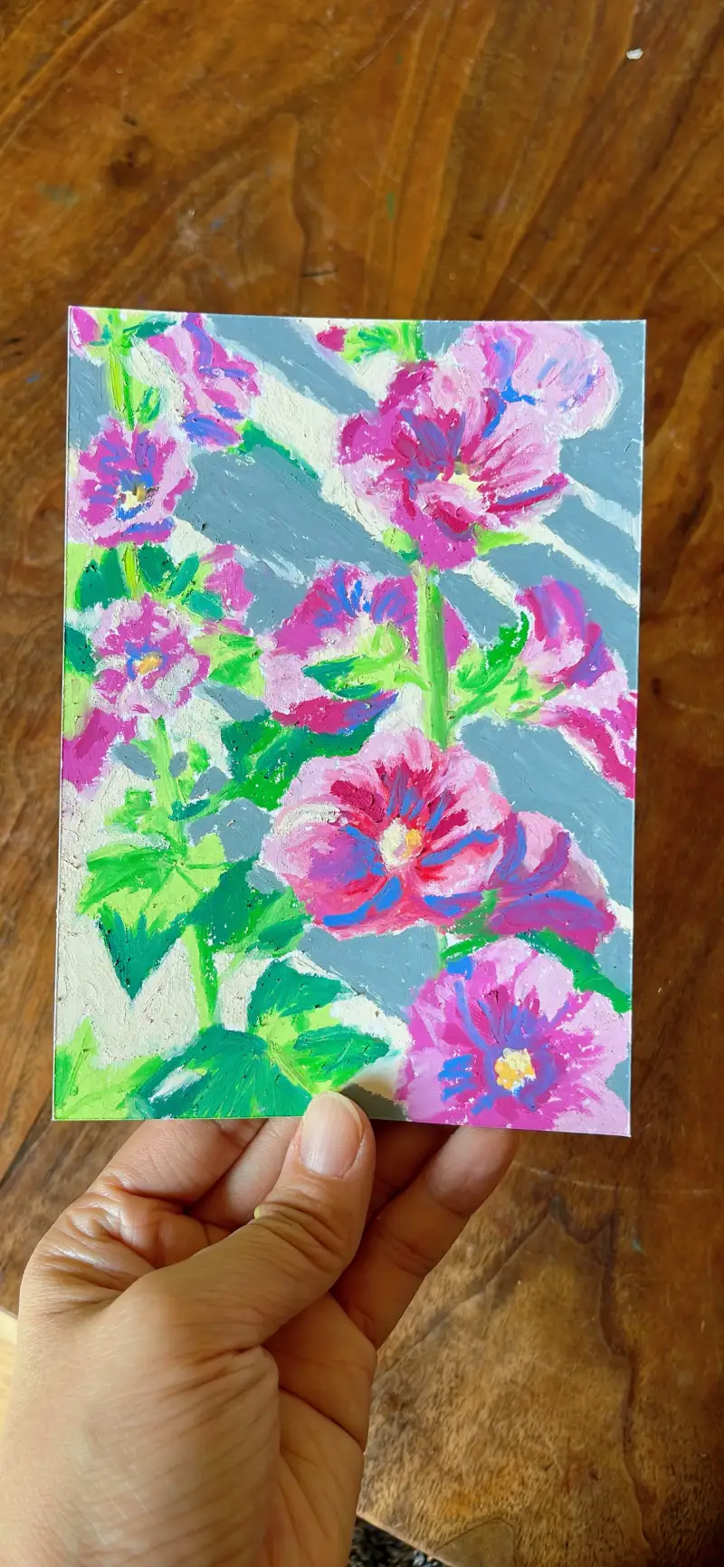 접시꽃,까렌다쉬오일파스텔,문교오일파스텔