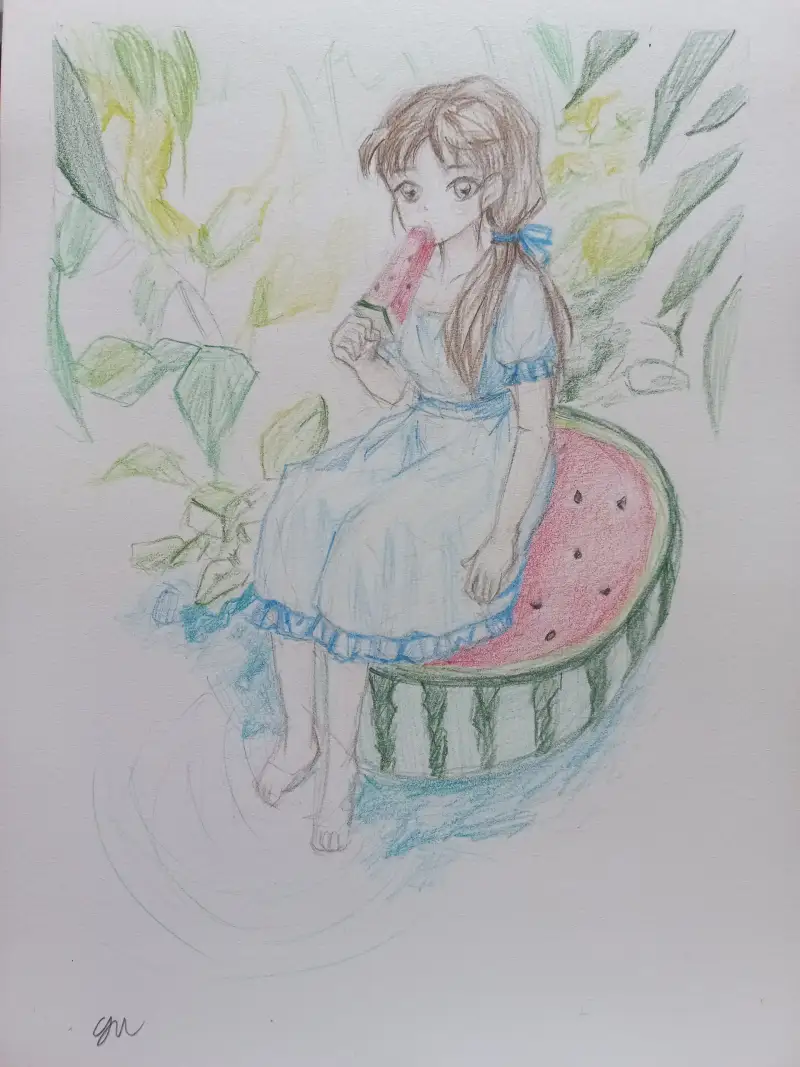 수박,여름,식물,여름식물,소녀,드로잉,드로잉로그