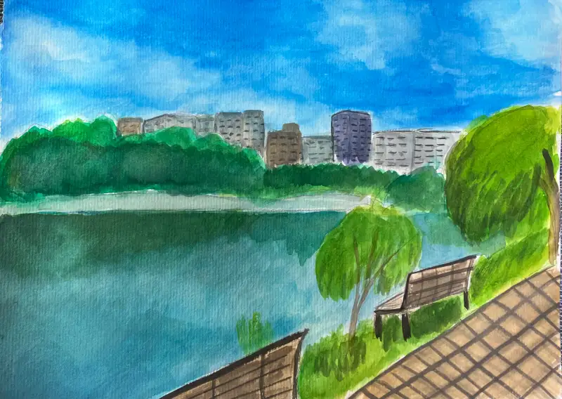 오호리공원,하늘,미젤로수채과슈