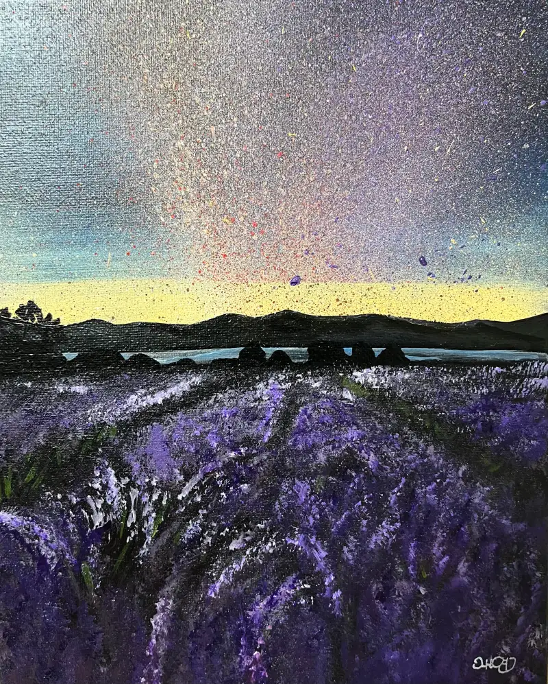 밤하늘,은하수,라벤더,드로잉로그,화방넷드로잉로그,그림습관,아크릴그림,아크릴물감,2주차,하늘,라벤더꽃