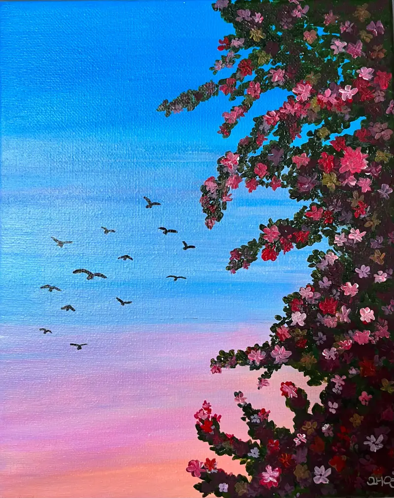 2주차챌린지,노을,하늘,노을지는하늘,붉은하늘,물드는하늘,드로잉로그,화방넷드로잉로그,그림습관,아크릴화,아크릴물감,아크릴그림