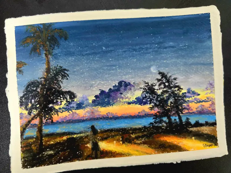 밤하늘그림,시넬리에오일파스텔,찰필,오일파스텔그림,오일파스텔화,카디페이퍼