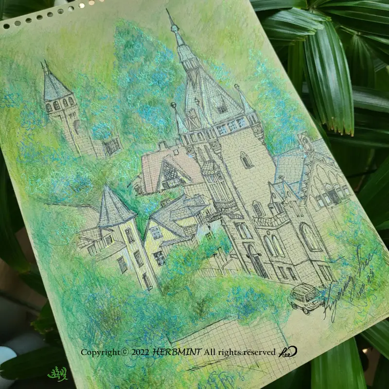 펜드로잉,성당그림,풍경,사쿠라젤펜,스테들러라이너,초록빛아트